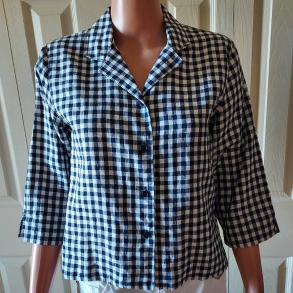 Westbound Navy/White Plaid Button Up Blouse Size SP NWOT - Picture 1 of 5